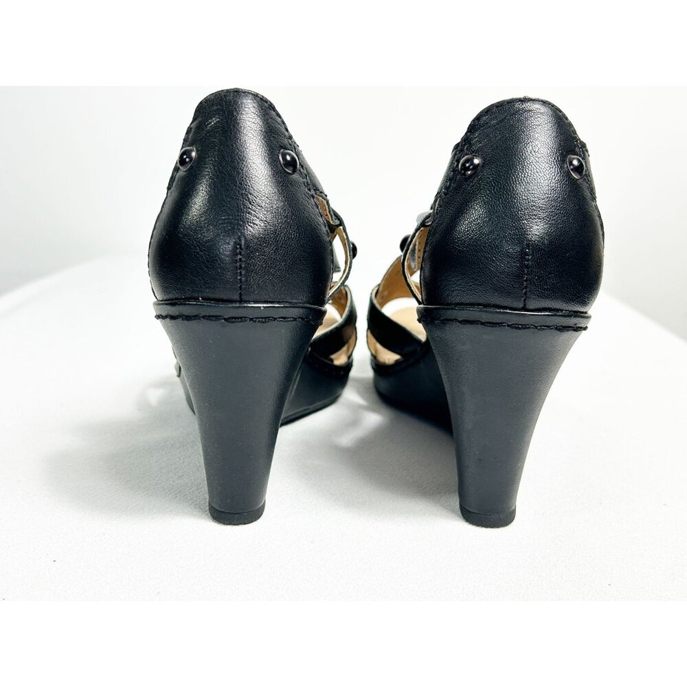 Born Concepts Women's Leather Studded Ankle Strap Wedge Sandals in Black - Sz 9 - Picture 6 of 10